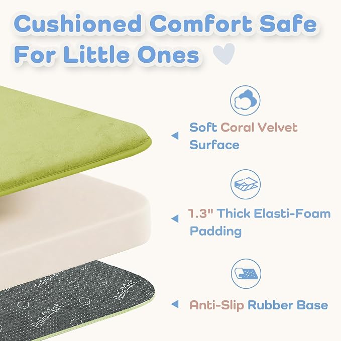 1.3" Thick Baby Floor Play Mat 50x50, Basic Padded Foam Mat for Tummy Time Crawling, Non Slip Cushioned for Babies Toddlers Infants Kids (Light Green)