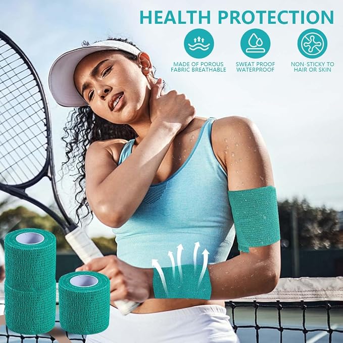 KISEER 15 Pack 2 Inch x 5 Yards Green Self Adhesive Bandage Breathable Cohesive Bandage Wrap Rolls Elastic Self-Adherent Tape for Stretch Athletic, Sports, Wrist, Ankle
