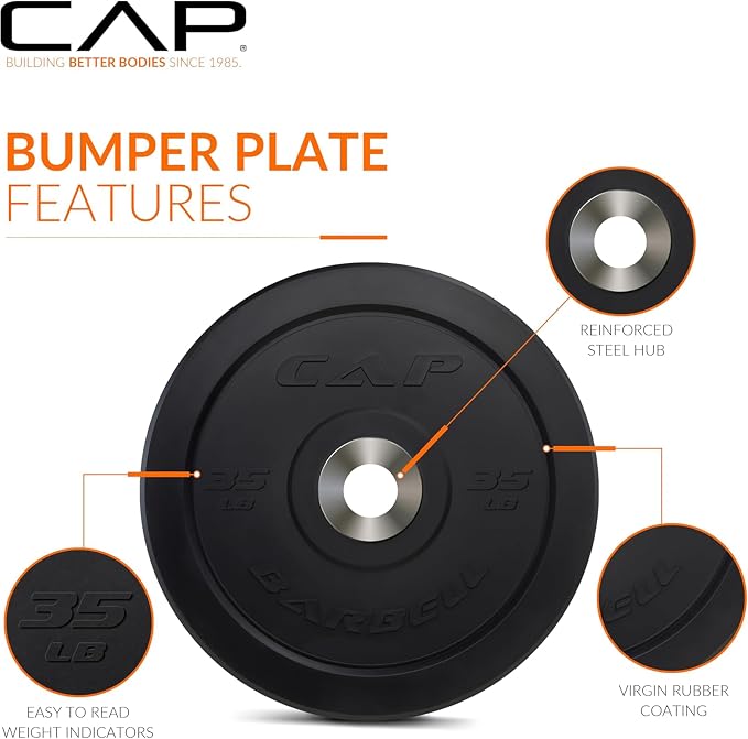 CAP Barbell Olympic Weight Set with 7ft Barbell & Bumper Plates | 160-370 lbs | Multiple Options