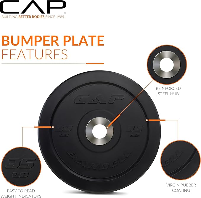 CAP 2-inch Olympic Bumper Plate Weight Set | 100-370 lbs | Multiple Colors | Storage Rack Optional