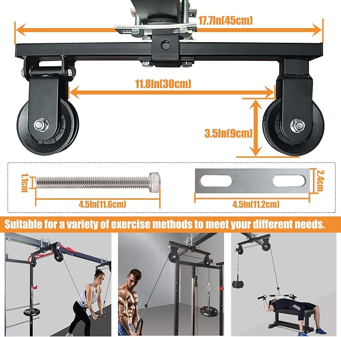 Power Rack Pulley Attachment, LAT Pulldown Machine - Cable & Weight Dual Pulley System for Home Gym Strength Training, Power Racks