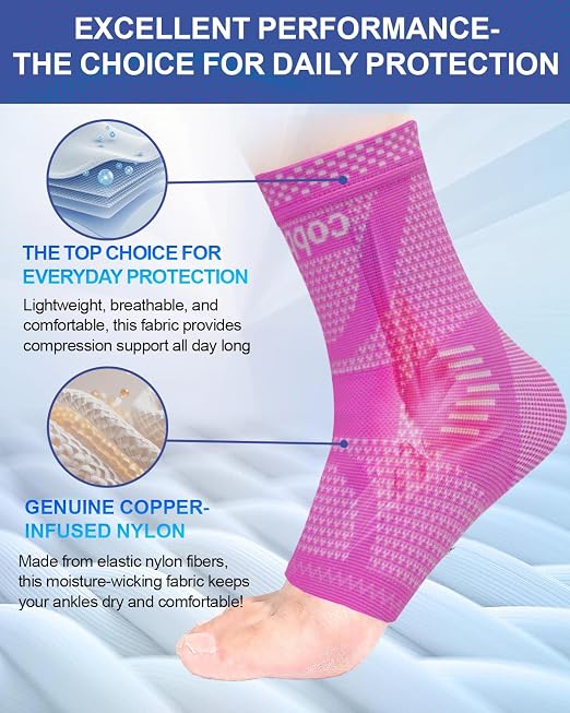 LISEPWU Copper Ankle Brace for Men & Women, Ankle Compression Sleeve 1 Pair | Copper Ankle Support Sleeve for Foot Pain, Sprained Ankle, Achilles Tendonitis, Plantar Fasciitis, Daily Protection(Purple M)