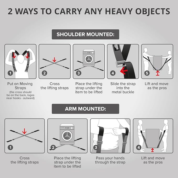 X-Protector Moving Straps - 2 Pairs - Red Lifting Straps for 2 Movers | Move Furniture Easily and Safely - Perfect for Lifting and Moving Heavy Objects! (Standard, Red)