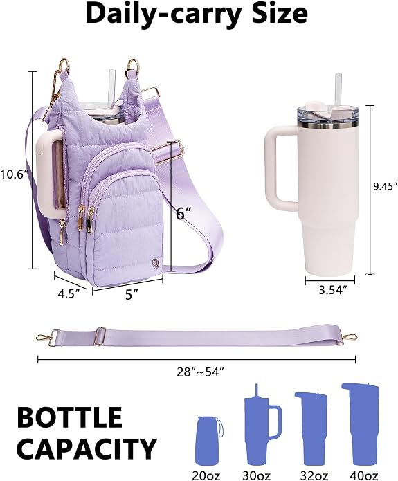 Water Bottle Holder with Strap 30/32 oz, Crossbody Water Bottle Carrier Bag | Lightweiht Quilted Bottle Sling Bag, RFID Phone Pocket, Hands-free for Gym Hiking Walking Travel