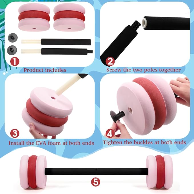 Soulchen Long Aquatic Exercise Dumbbells Pool Exercise Foam Water Weights Dumbbell Aquatic Pool Barbells with High Density EVA Foam for Swim Water Aerobics Workouts Loss