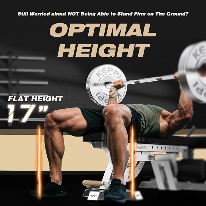 Keppi Fitness Bench6000 Weight Bench, Commercial Grade FID Workout Bench | 2200lb Flat Capacity, 11 Back&8 Seat Specialized Angles for Serious Lifters, 97lb Frame Weight with above 1 Gauge Support