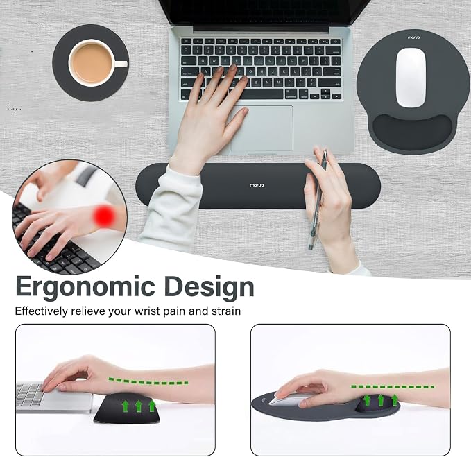 MOSISO Wrist Rest Support for Mouse Pad&Keyboard Set, Slate Gray | Circle Curved Ergonomic Mousepad Non-Slip Base Home/Office Pain Relief&Easy Typing Pad with Soft Cloth&Silicone Lining