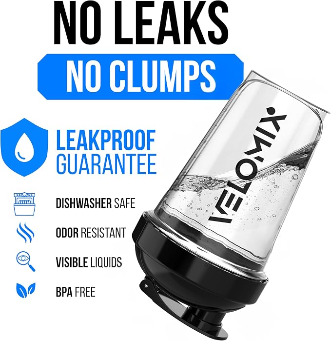 VELOMIX 2 Pack 20oz Protein Shaker Bottle for Protein Mixes, Black/Transpar | 2x Wire Whisk, Leak Proof Shaker Cups for Protein Shakes, Stackable, Dishwasher safe, BPA free, Pre Workout and Fitness ready