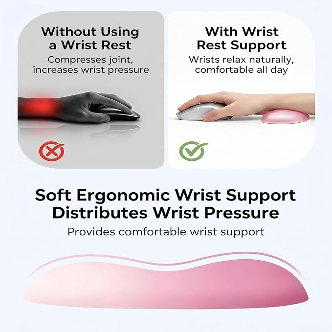Pink Mouse Wrist Rest, Ergonomic Memory Foam Wrist Support | Non-slip base and soft memory foam provide lasting comfort for work, study, gaming, and everyday computer use.