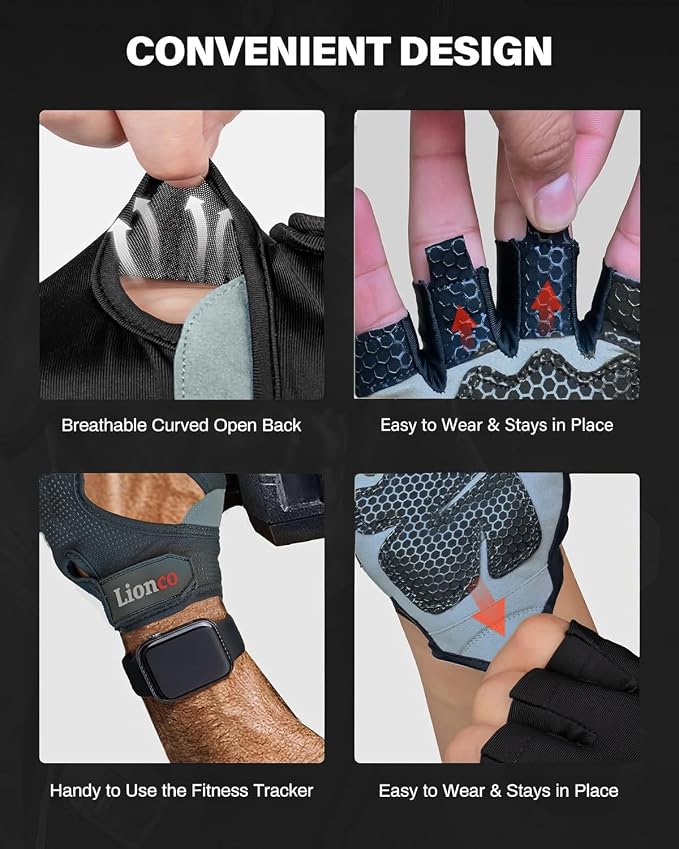LIONCO Workout Gloves for Men Women,Weight Lifting Gloves with Breathable Gel Padded Excellent Grip for Gym Exercise,Cycling,Weightlifting,Fitness Training,Pull Ups and Climbing and Rowing