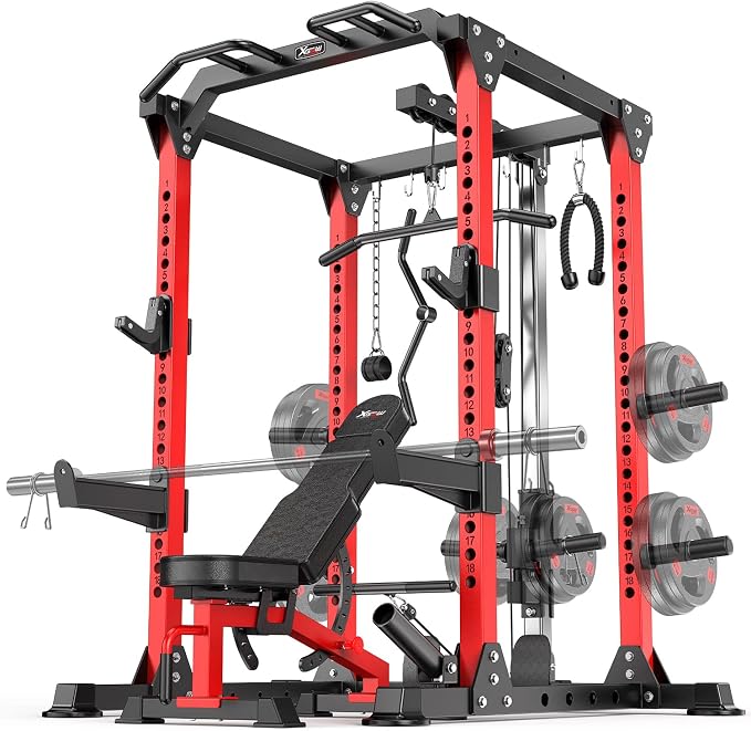 Power Rack Power Cage Multi-Function Squat Rack with Cable Crossover System Selectable More Training Attachment Power Rack for Garage & Home Gym