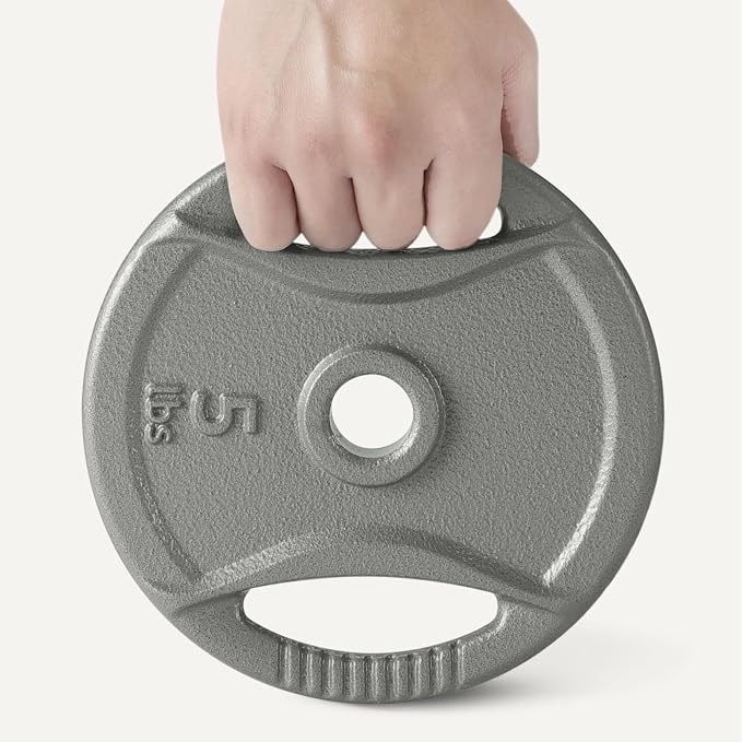 Amazon Basics 1-Inch Grip Weight Plates, Cast Iron, Strength Training, Home Gym