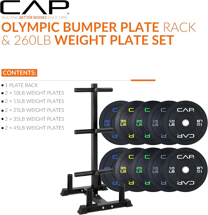 CAP 2-inch Olympic Bumper Plate Weight Set | 100-370 lbs | Multiple Colors | Storage Rack Optional