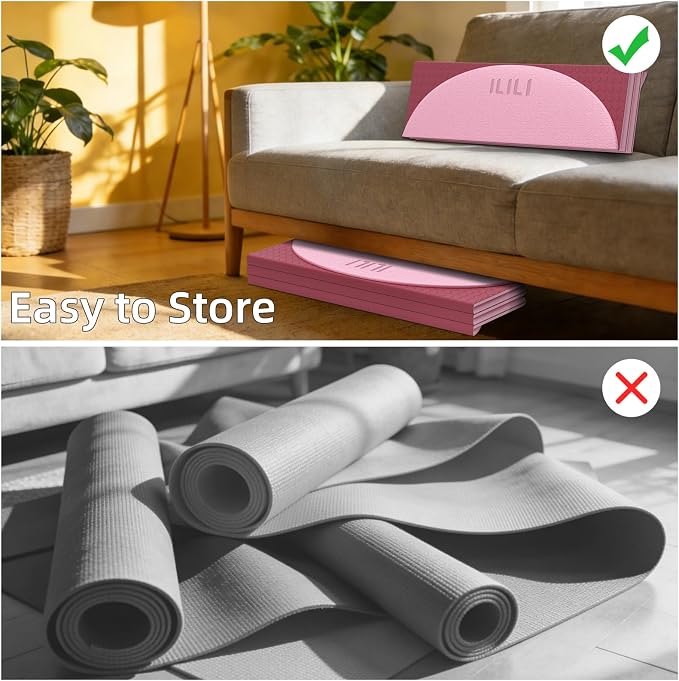 ILILI Foldable Yoga Mat-Semicircular, 10mm Thick, TPE Material, Extra Long 75"L x 26"W, Soft and Comfortable Folding Oval Mat 0.4 Inches, Easy to Carry and Store, 190*66cm Portable Multi-Functional Use for Yoga, Home Exercise & Outdoor