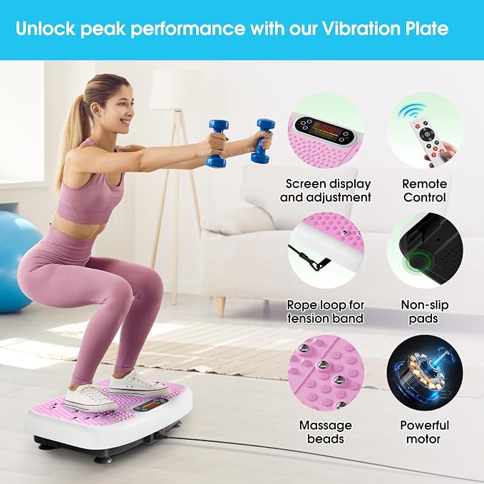 SoftGym Vibration Plate Exercise Machine for Lymphatic Drainage & Fitness | Quiet Heavy Duty 450lbs Capacity Platform, 120 Speeds Shake Machine with Resistance Bands for Home Muscle Activation