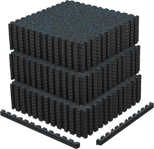 AIRHOP 0.79'' Extra-Thick 96 Sq Ft Rubber Top Gym Flooring for Home Gym | 24 Tiles, High Density EVA Foam, Waterproof & Non-Slip Rubber, Interlocking Puzzle Mats, Heavy Duty Floor Protection, 24"x24"
