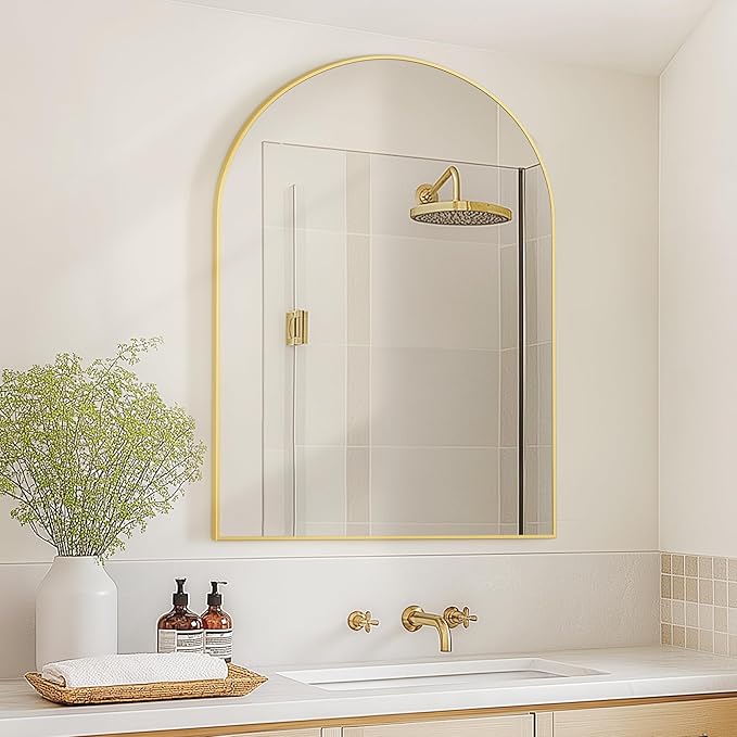 Arched Bathroom Mirror for Wall, 36" x 24" Metal Frame Vanity Mirror, Gold | Aluminium Alloy Frame, HD Shatterproof Glass, for Bathroom Over Sink , Entryway, Bedroom, Living Room