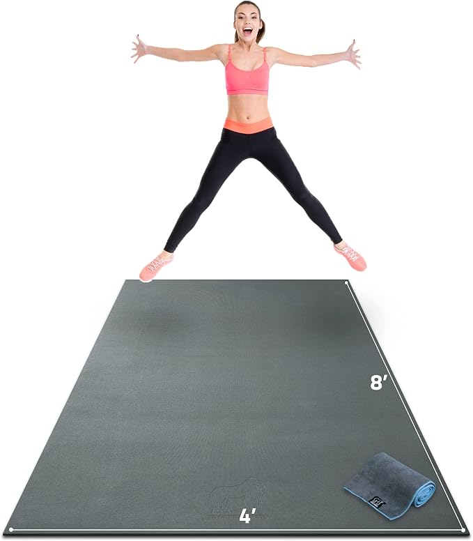 Gorilla Mats Large Exercise Mat – 6'x4', 7'x4', 7'x5', 8'x4', 10'x4' (1/4" Thick) – Ultra Durable Workout Mat for Home Gym Flooring – Non-Slip, Flat Fitness, Yoga & Weight Lifting Floor Mat