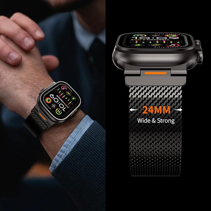 Bands Compatible with Apple Watch Ultra 3/2/1 Band 49/46/45/44mm | Milanese Loop Magnetic Stainless Steel Strap for iWatch Ultra SE 3/2/1 Series 11 10 9 8 7 6 5 4 3 2 1 Men, Black