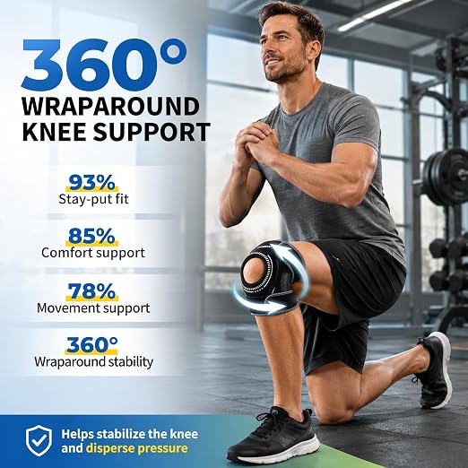 CAMBIVO Knee Brace with Stabilizers, Gel Pad & Open Patella for Men & Women | Open Patella Stabilizer for Arthritis, Meniscus & ACL MCL Relief. Adjustable Compression for Running & Sports Recovery