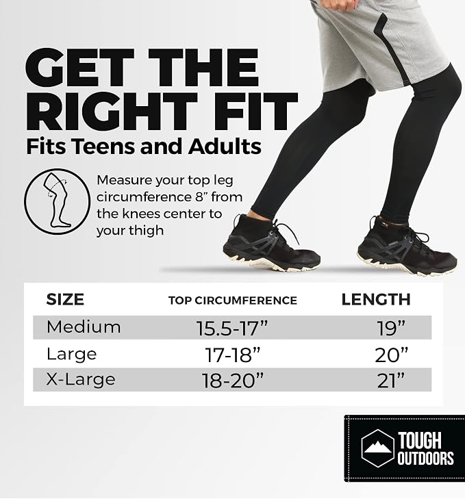 Tough Outdoors Leg Compression Sleeve - Leg Sleeves for Men & Women - Compression Calf Sleeves - Basketball Football Cycling