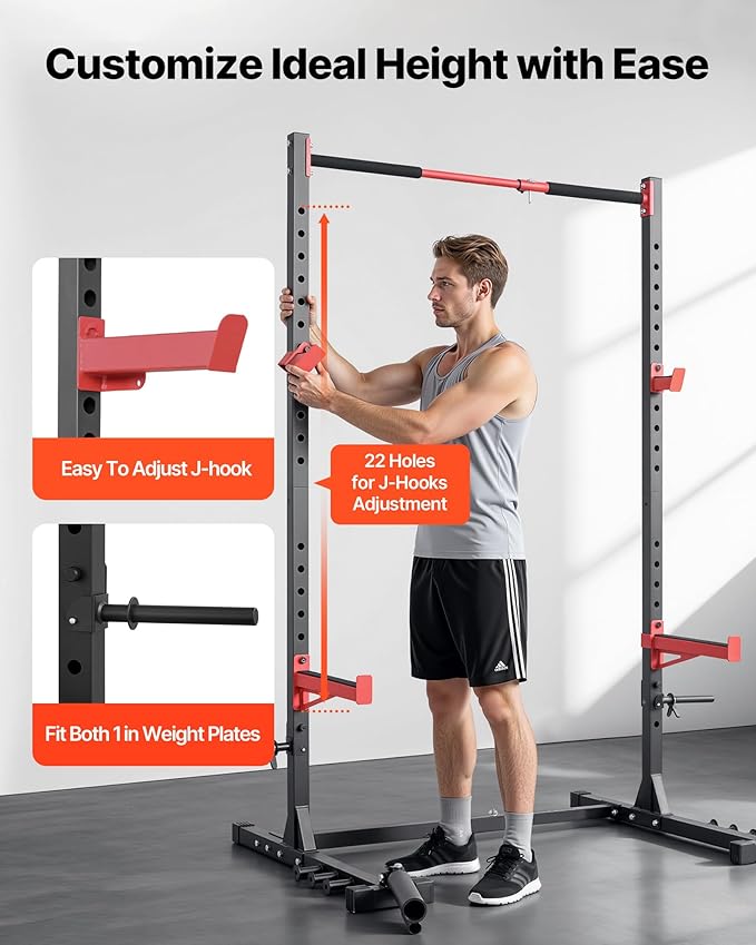 VEVOR Power Cage Squat Rack, Multifunctional Squat Rack for Home Gym, Workout Strength Training Equipment for Bench Press Squats Pull-Up