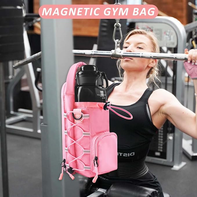 Magnetic Gym Bag for Men and Women, Magnetic Water Bottle Holder for Gym, Small Gym Bag, Gym Gifts for Women and Men (Pink, <40 OZ)
