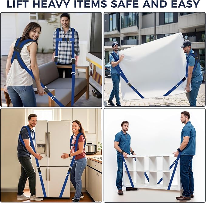 Ytonet Furniture Moving Straps for Lifting with Padded Back Supprot | 2-Person Lifting and Moving System for Move Furniture, Appliances, Heavy Objects up to 800 lbs, 130 In Wire Rope Slings Blue