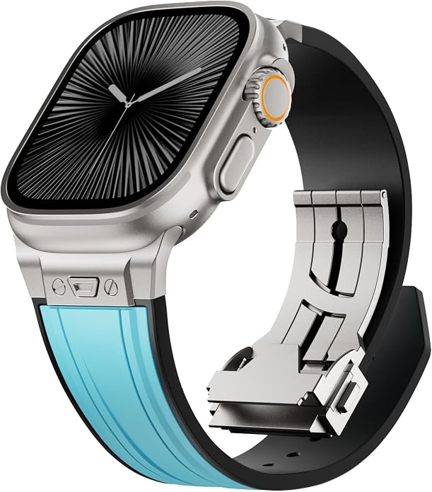 Luxury Watch Band for Apple Watch Ultra 2/Ultra 49-42mm | Metal Connector & Folding Clasp,316L Stainless Steel,Men Silicone Strap Compatible with iWatch Series 10 9 8 7 6 5 4 3 2 1 SE