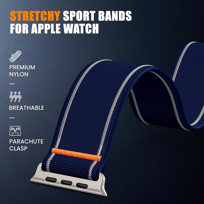 Elastic Sport Band for Apple Watch Ultra 3/2/1 Bands 49mm 46mm 45mm 44mm 42mm 41mm 40mm 38mm Men Women, Adjustable Parachute Buckle Nylon Fabric Wristband for iWatch Series 11 10 SE 9 8 7 6 5 4 3