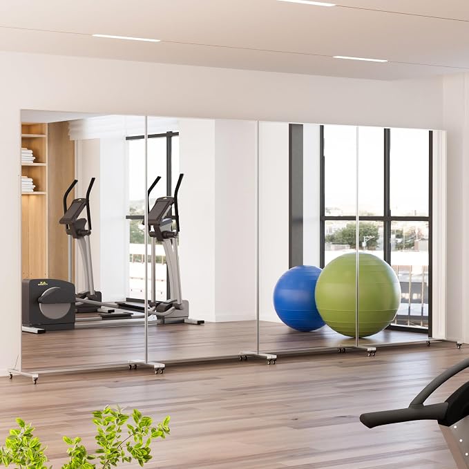 Large Rolling Mirror 71" x 40" Shatterproof Tempered Glass Easy to Move Full-Length Mirror for Gym/Dance Studio/Yoga Room/Home, White