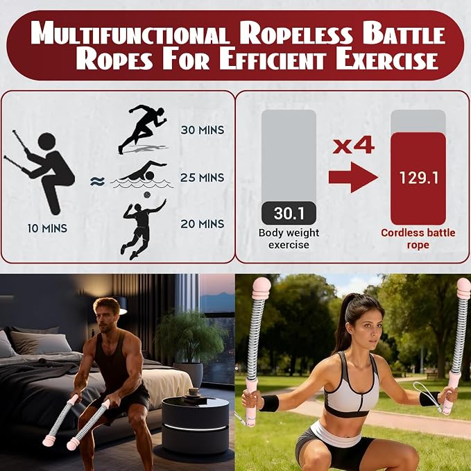 Ropeless Battle Ropes for Home Gym-PortableCordless Training Rope Fitness Equipment for Men & Women,Weighted WorkoutRopes for HIIT,Versatile Exercise Equipment for Home and Travel Exercise (Pink)