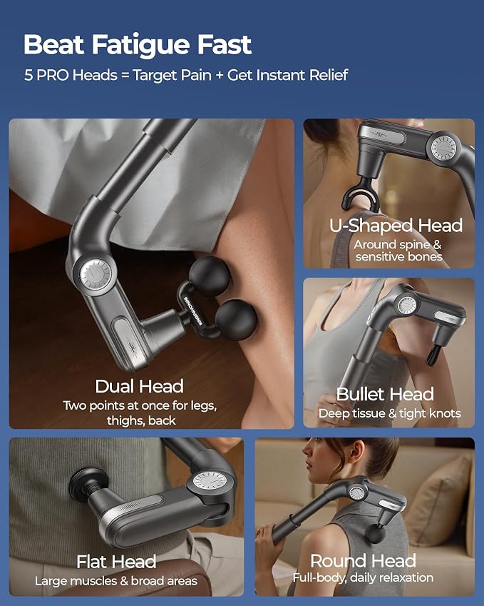 KingPavonini Foldable Massage Gun Deep Tissue, Dual-Ball Head, Model JA-G7 | Adjustable Head Angle, Extendable Handle, Handheld Percussion Back Massager Gun for Pain Relief, Gift for Men Women