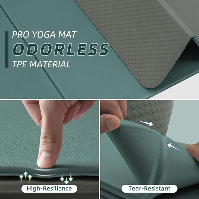 ILILI Foldable Yoga Mat 10mm, Extra Thick, Extra Long, 75x26x0.4 Inch, TPE | Non-Slip Grip, Easy Carry&Storage, Comfort Cushion, SGS Safe, Suitable for Yoga, Pilates, Home Exercise&Outdoor Travel