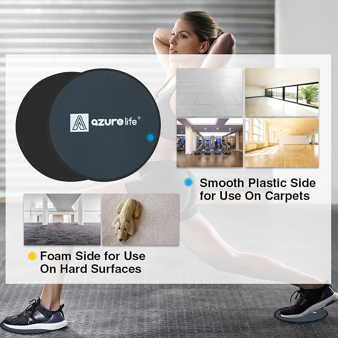 A AZURELIFE Exercise Core Sliders, Dual Sided Exercise Gliding Discs Use on Carpet or Hardwood Floors, Light and Portable, Perfect for Abdominal&Core Workouts