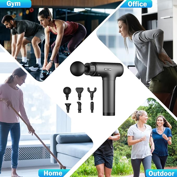 Gvber Massage Gun 30 Speed 6 Heads Percussion Muscle Pain Relief, Grey | Handheld Quiet Deep Tissue Back Massager Relieves Back, Neck, Shoulder, Leg & Foot for Athletes & Home Gym