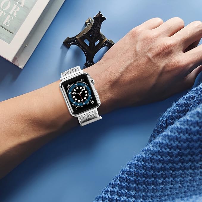Sport Loop Band Compatible with Apple Watch Band 38mm 40mm 42mm 44mm iWatch Series 6 5 SE 4 3 2 1 Strap, Nylon Velcro Women Men Stretchy Elastic Braided Adjustable Wristband, 38mm 40mm Summit White | Braided Nylon Band for Apple Watch 38mm 40mm, Adjust...