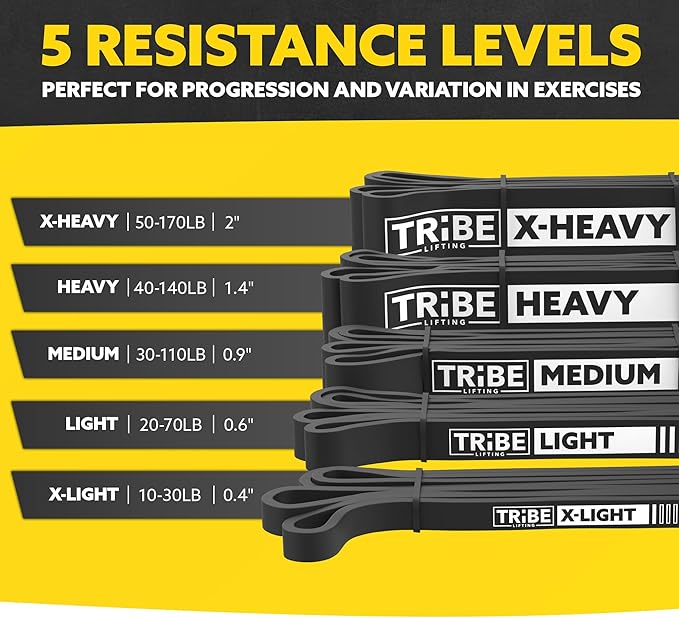 Long Resistance Bands Set, 5 Pull Up Assistance Bands for Working Out | 5 resistance levels, natural latex construction, exercise bands for strength training, stretching and physical therapy