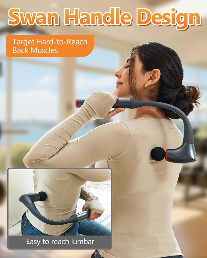 2-in-1 Detachable Massage Gun Deep Tissue with Extension Handle, Ergonomic | Back and Neck Massager For Pain Relief, Handheld Portable Massager For Shoulder Arm Leg, Gifts For Women Men,FSH-HSA-Eligible