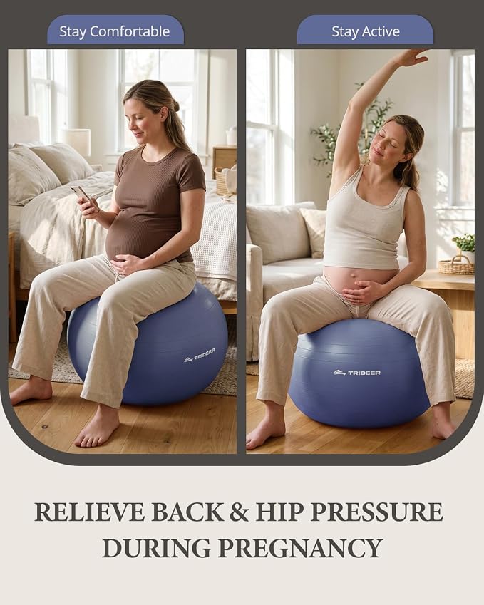 Trideer Exercise Ball, Stability Yoga Ball for Physical Therapy, Active Sitting, Pregnancy & Birth Labor Prep, Core Strength, Balance Training, Posture Improvement and Daily Stretching, 55/65/75cm