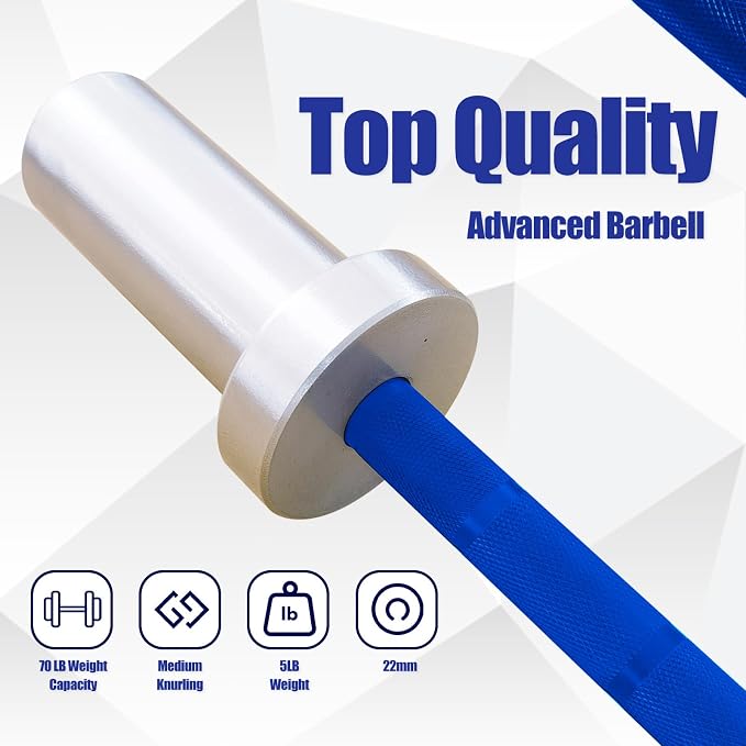 4FT 5LB Aluminum Kids Barbell, 70LB Capacity | Youth training bar with 22mm knurled grip, bearings, brass bushings, and 2-inch Olympic plate compatibility