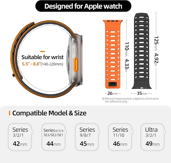 X-it Magnetic Watch Band for Apple Watch Ultra 49mm, 46mm/45mm/44mm, Silicone Sport Strap with Strong Magnet for Men and Women, Compatible with Apple Watch Series 11/10/9/8/7/6/5/4/3/2/1 and SE