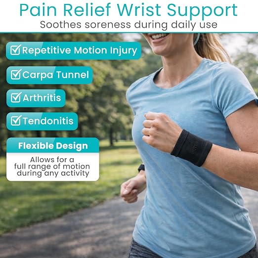 Vive Wrist Compression Sleeves for Women & Men (Pair) - Elastic Support | Wristband for Pain Relief & Circulation - Wrist Support for Carpal Tunnel, Arthritis, Tendonitis - Great for Sports Injury