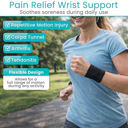 Vive Wrist Compression Sleeves for Women & Men (Pair) - Elastic Support | Wristband for Pain Relief & Circulation - Wrist Support for Carpal Tunnel, Arthritis, Tendonitis - Great for Sports Injury