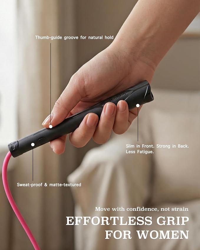 YUEDONG Women's Silent Jump Rope, Adjustable PVC Rope for Apartment Fitness | Whisper-quiet rotation, adjustable tangle-free PVC rope, ergonomic grip, carry pouch, for apartment cardio and home workouts
