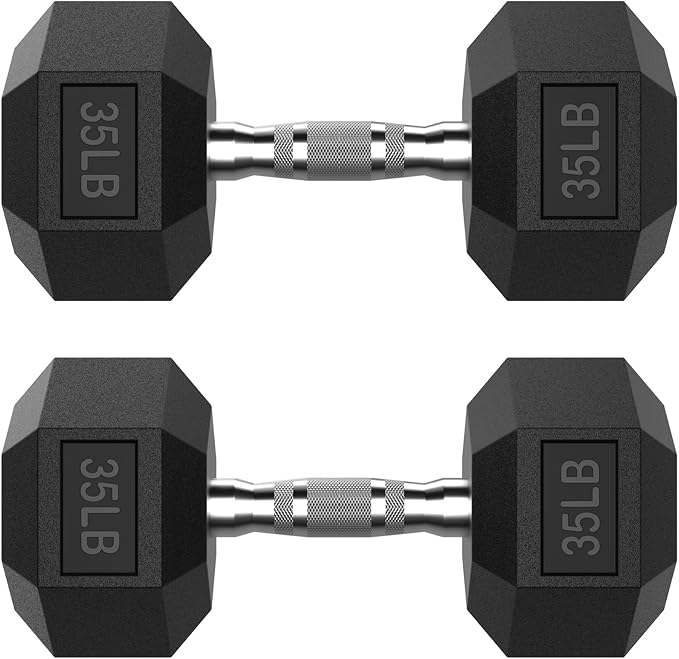 HANDBODE Rubber Encased Hex Dumbbell Pair, 2.5-65 lb | Non-Slip Handle Design for Secure & Comfortable Grip, Hand Weights for Strength Training, Fitness & Home Gym