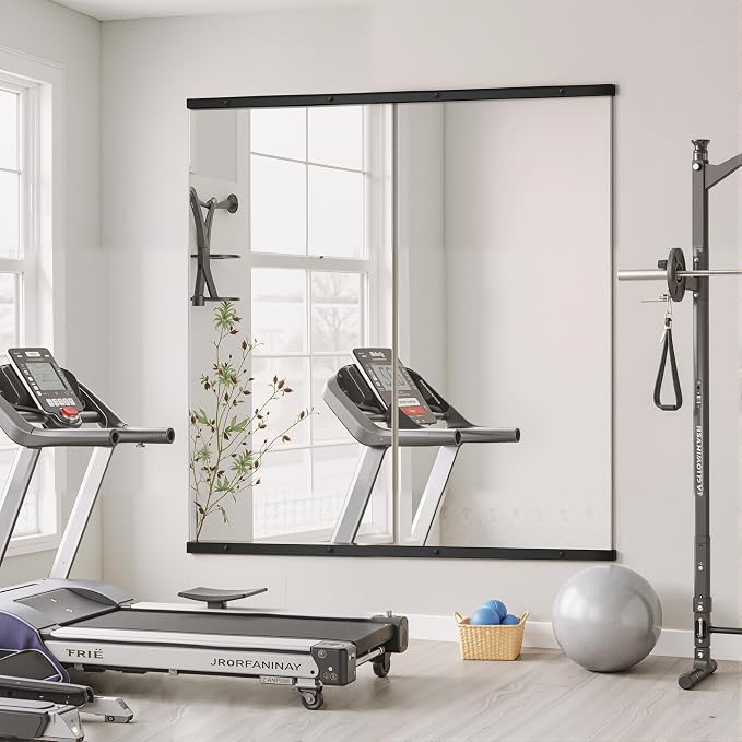 Home Gym Mirror for Wall, 56x28x2PCS Frameless Full Length Mirror, Black | HD Shatterproof Glass, Easy Wall Mount, Large Body Mirrors for Home Gym, Workout, Bedroom, Garage