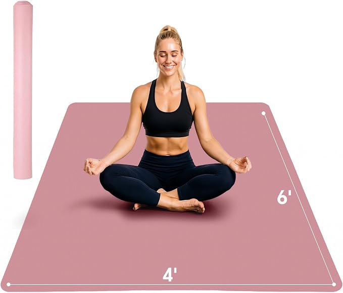 Stepwaver Extra Large Yoga Mat 6'x4'(1/3" & 1/4" Thick), Non-Slip, Ultra Durable, Wide Workout Mat, Wide Exercise Mats for Home Workouts, Yoga, Pilates, Stretching (Barefoot Exercise)