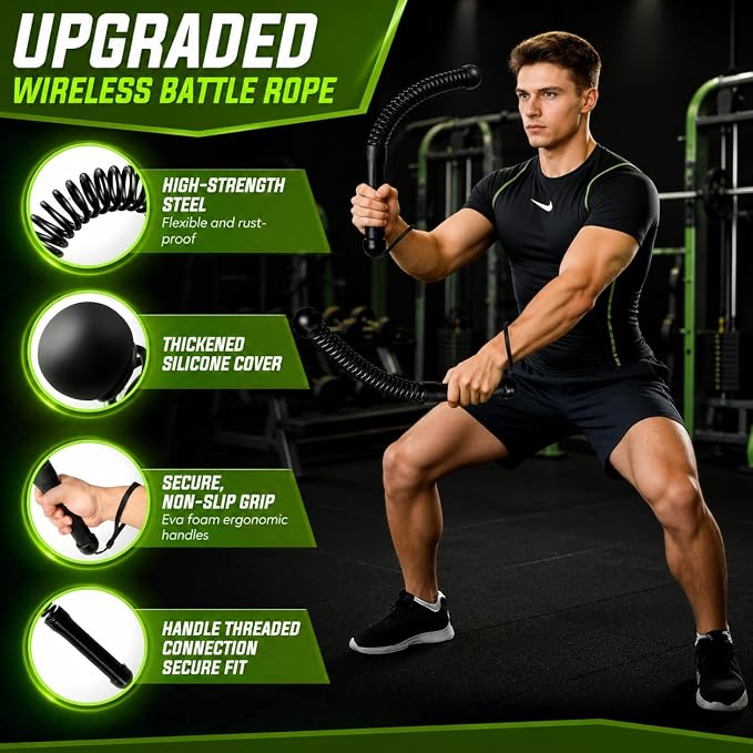 Weighted Ropeless Battle Ropes 2 Pack – 2026 Edition | Cordless Portable No Anchor Battle Rope for Home Gym & Apartment | HIIT Strength & Cardio | Non-Slip Handle | Gloves & Exercise Poster