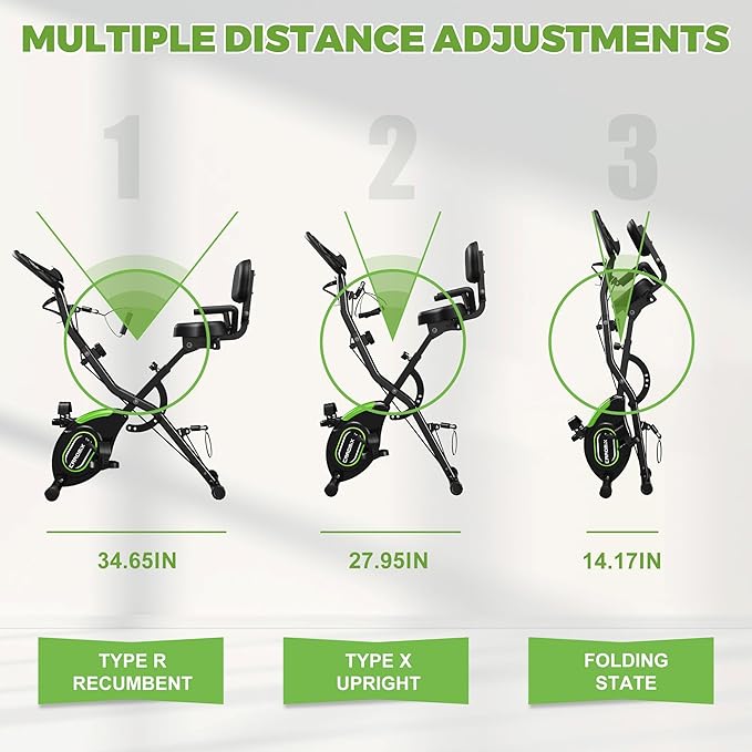 Caromix Folding Exercise Bike, 5 in 1 Stationary Bike with 16-Level Adjustable Magnetic Resistance, 330LB Capacity Indoor Workout Bike, Foldable Exercise Bike for Seniors and Adult